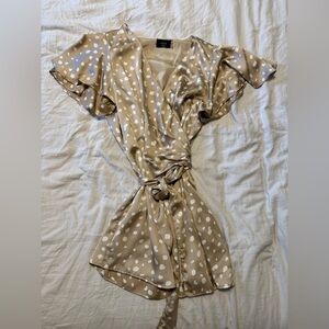 Vici Tan Polka Dot Wrap Mini Dress